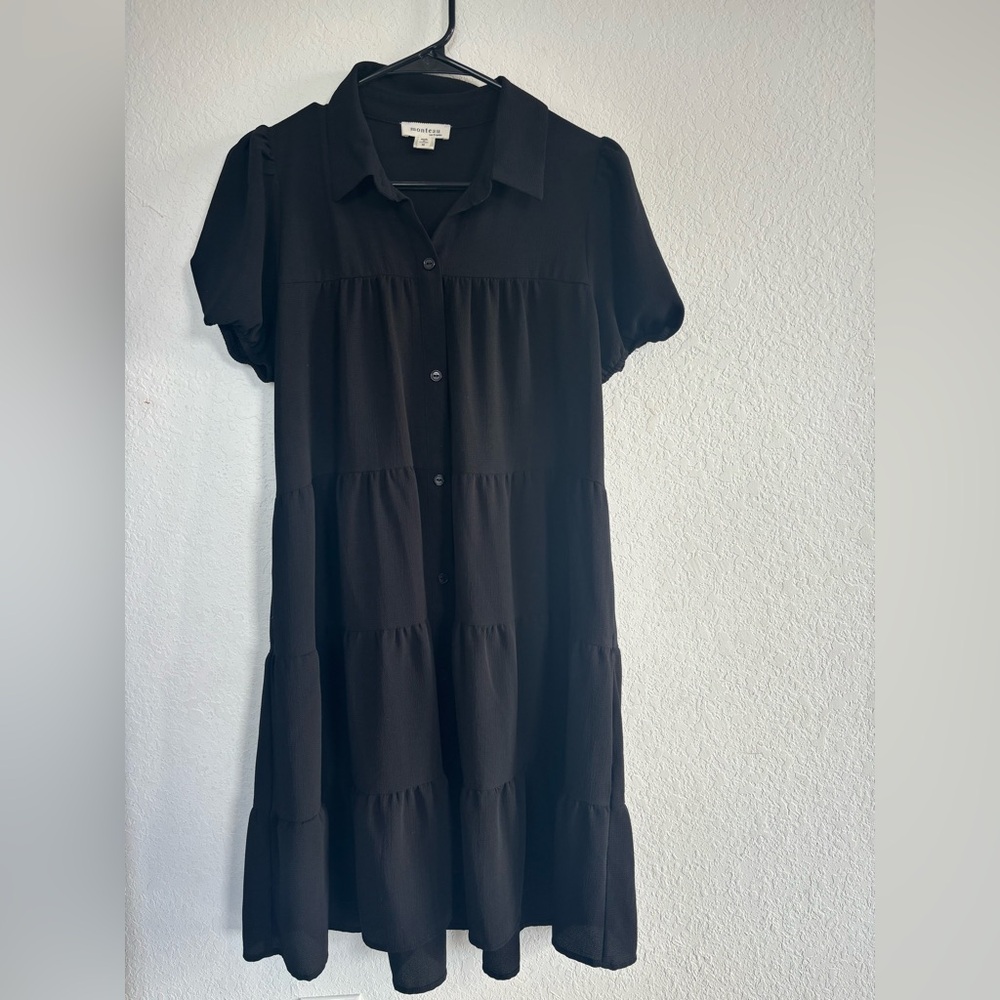 Monteau Black Button-Up Midi Dress